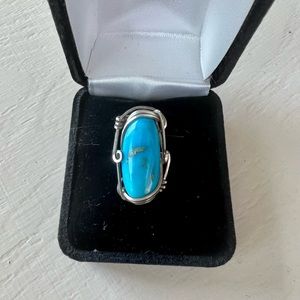 Turquoise and sterling silver wire wrapped ring